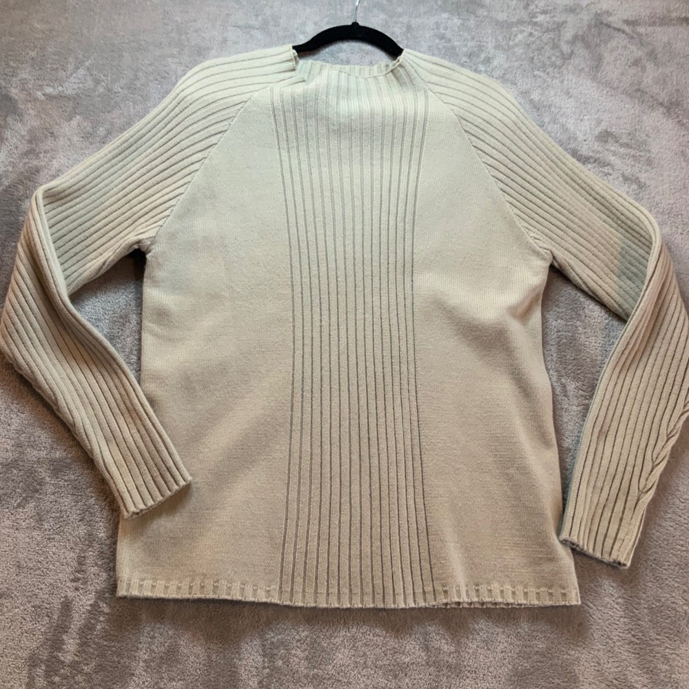 Blue Ink Mens Ribbed Knit Sweater Beige Cream Mock Neck Pullover Size M RN100258